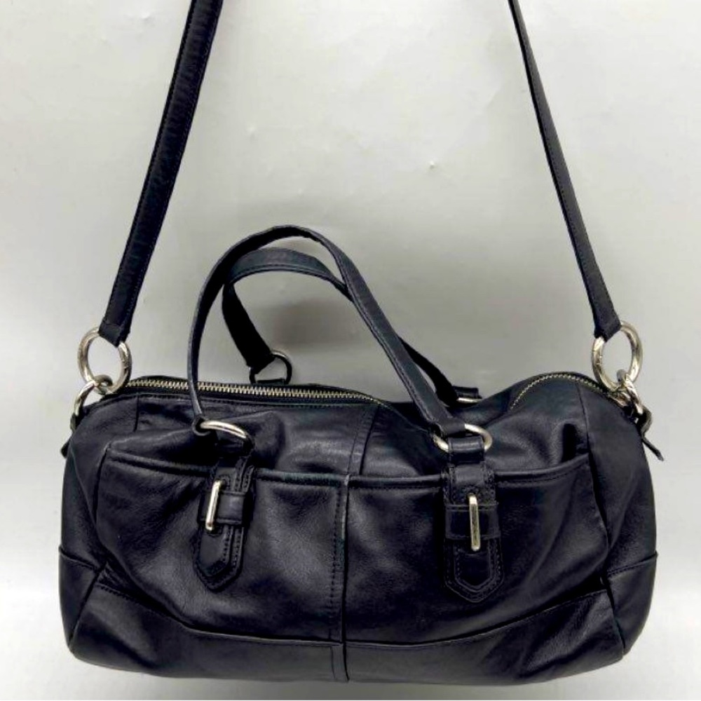 Coach,Black,Leather,Crossbody,Adjustable Strap, Silver hardware,turn lock - Picture 5 of 9